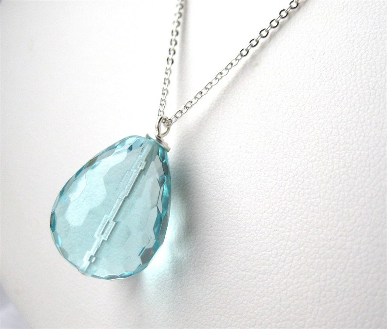 Light Blue Pendant Necklace Silver Chain Necklace Aqua Etsy