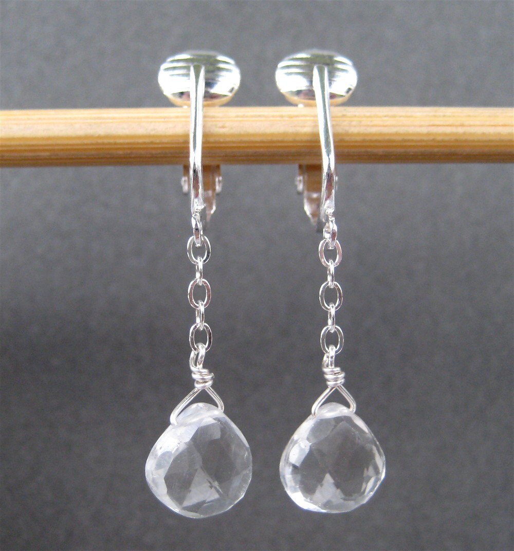 Clear Quartz Clip on Earrings Silver Dangle Clipons Clear Etsy
