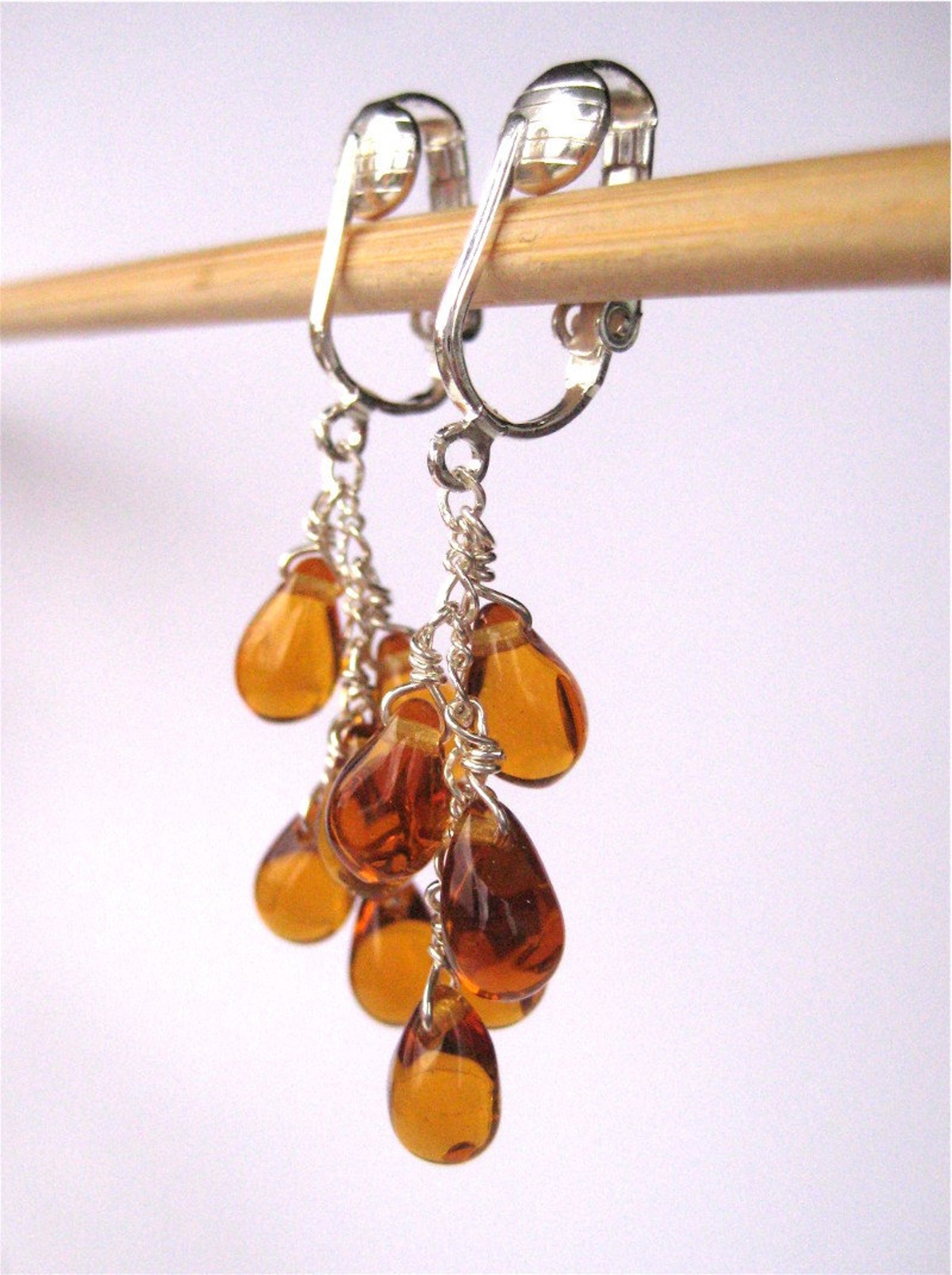 Honey Teardrop Clip on Earrings Amber Glass Clip Earrings Etsy