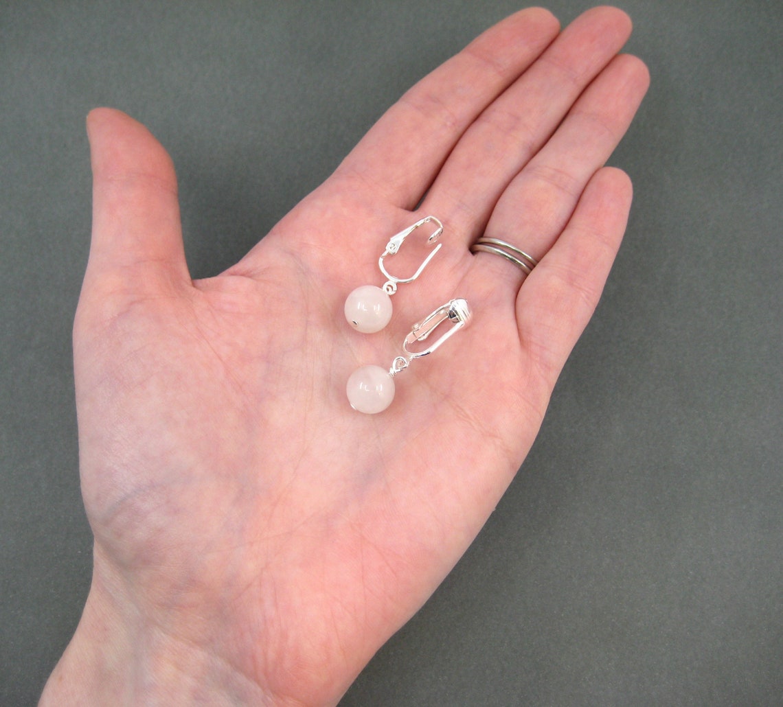 Rose Quartz Clip on Earrings Light Pink Ball Clipons Simple Etsy