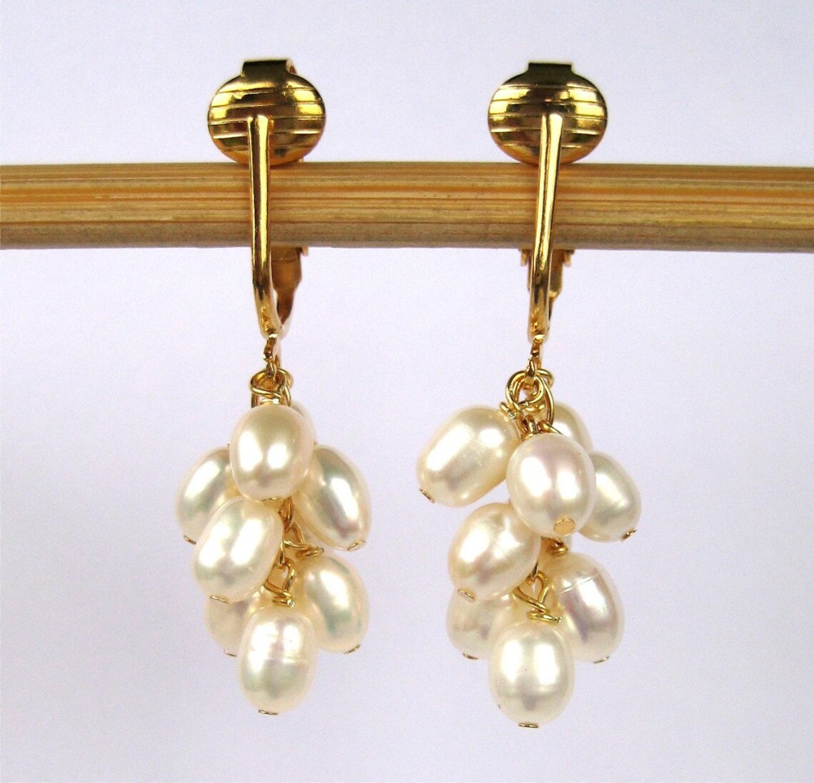White Pearl Cluster Clip on Earrings Bridal Clipons Gold Etsy