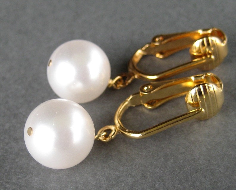 White Pearl Clip on Earrings Gold Ear Clips Classic Clip Etsy