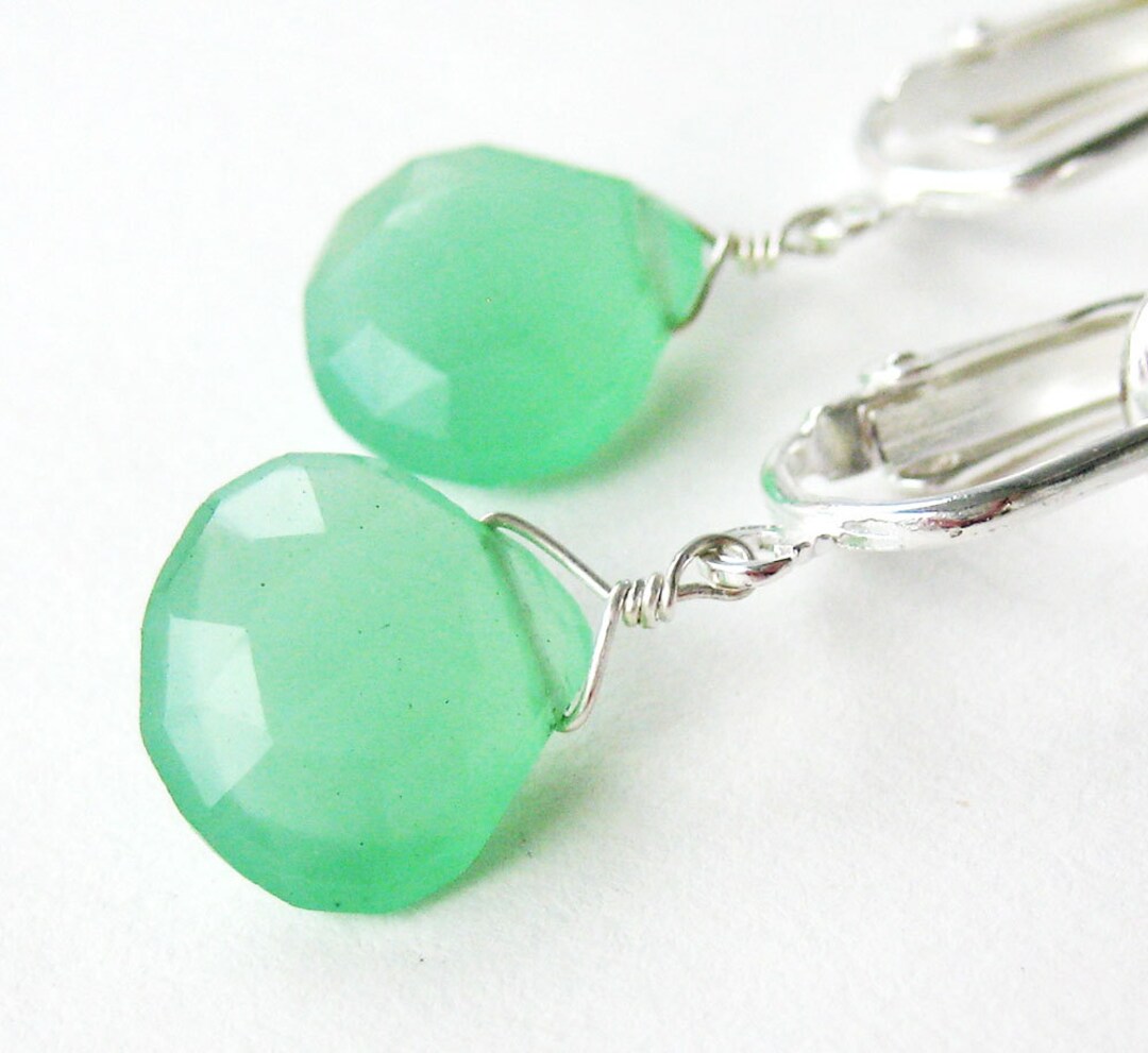 Seafoam Green Teardrop Clip on Earrings Silver Ear Clips Etsy