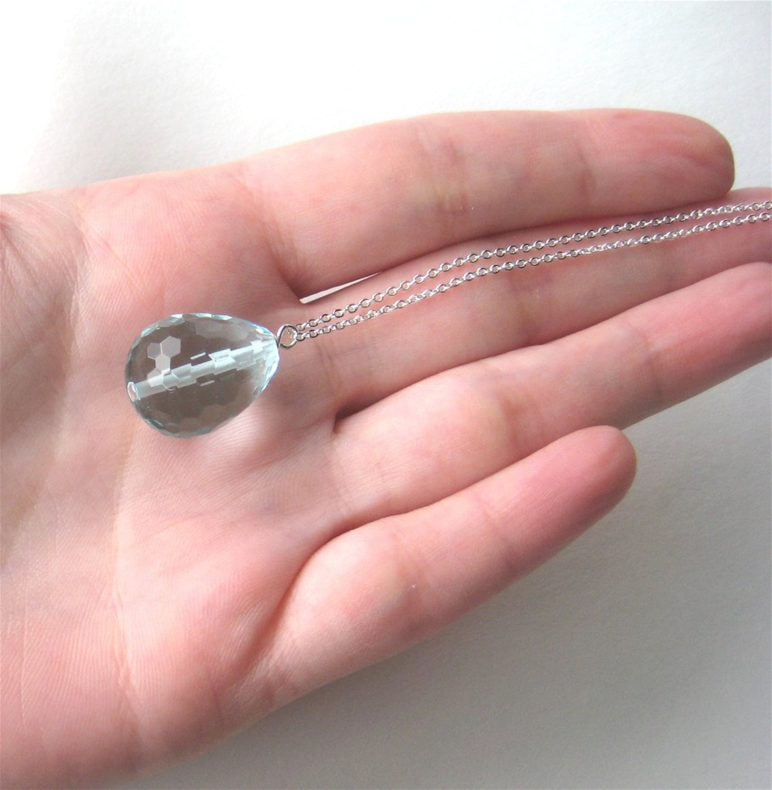 Light Blue Pendant Necklace Silver Chain Necklace Aqua Etsy