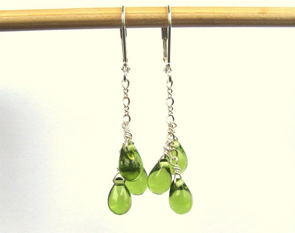 Green Teardrop Earrings Silver Earrings Olive Green Glass - Etsy