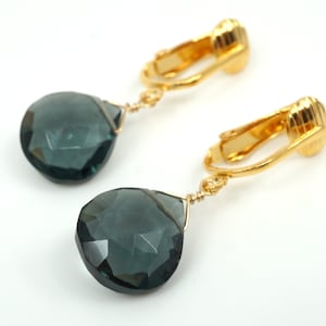 Navy Blue Teardrop Clip-on Earrings: Gold-Plated Non Pierced Dangles, Ontario