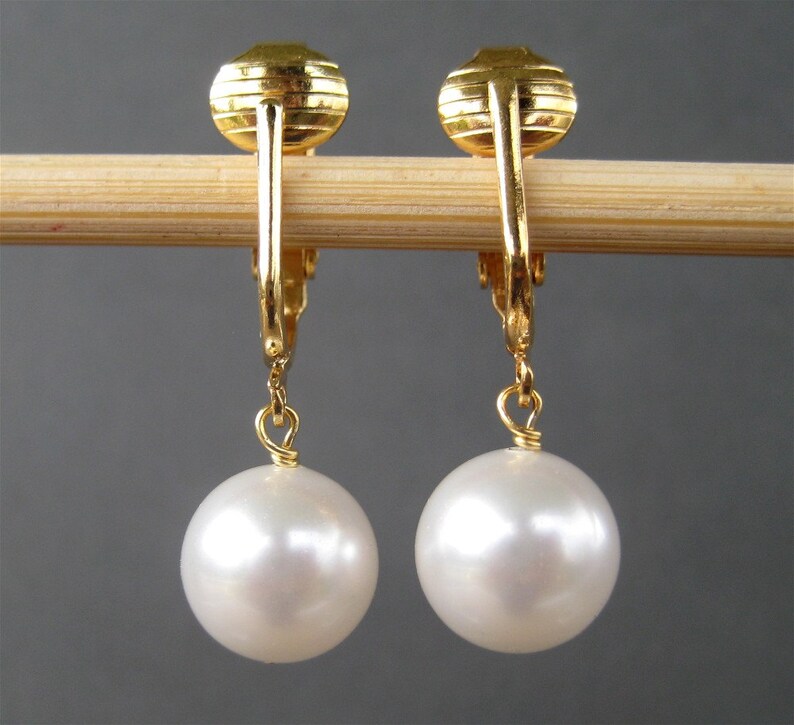 White Pearl Clip on Earrings Gold Ear Clips Classic Clip Etsy