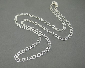 22 Inch Silver Chain Necklace, .925 Sterling Silver Modern Flat Cable Chain, Lobster Claw Clasp, Simple Necklace Chain