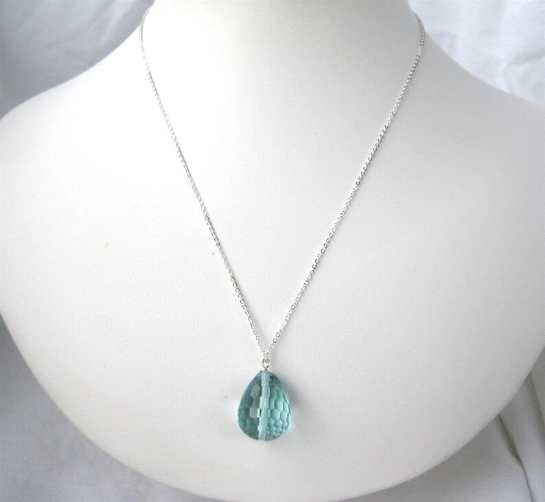 Light Blue Pendant Necklace Silver Chain Necklace Aqua Etsy