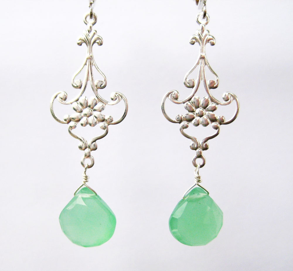 Mint Green Clip on Earrings Silver Flower Dangle Clip - Etsy