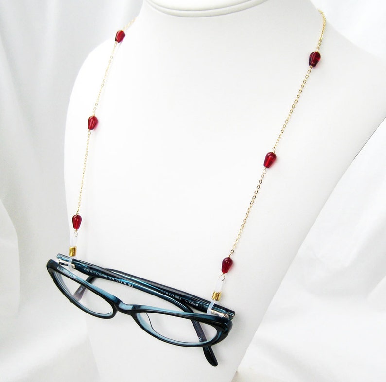 Cherry Red Eyeglass Chain Gold Chain Reading Glasses Holder Etsy