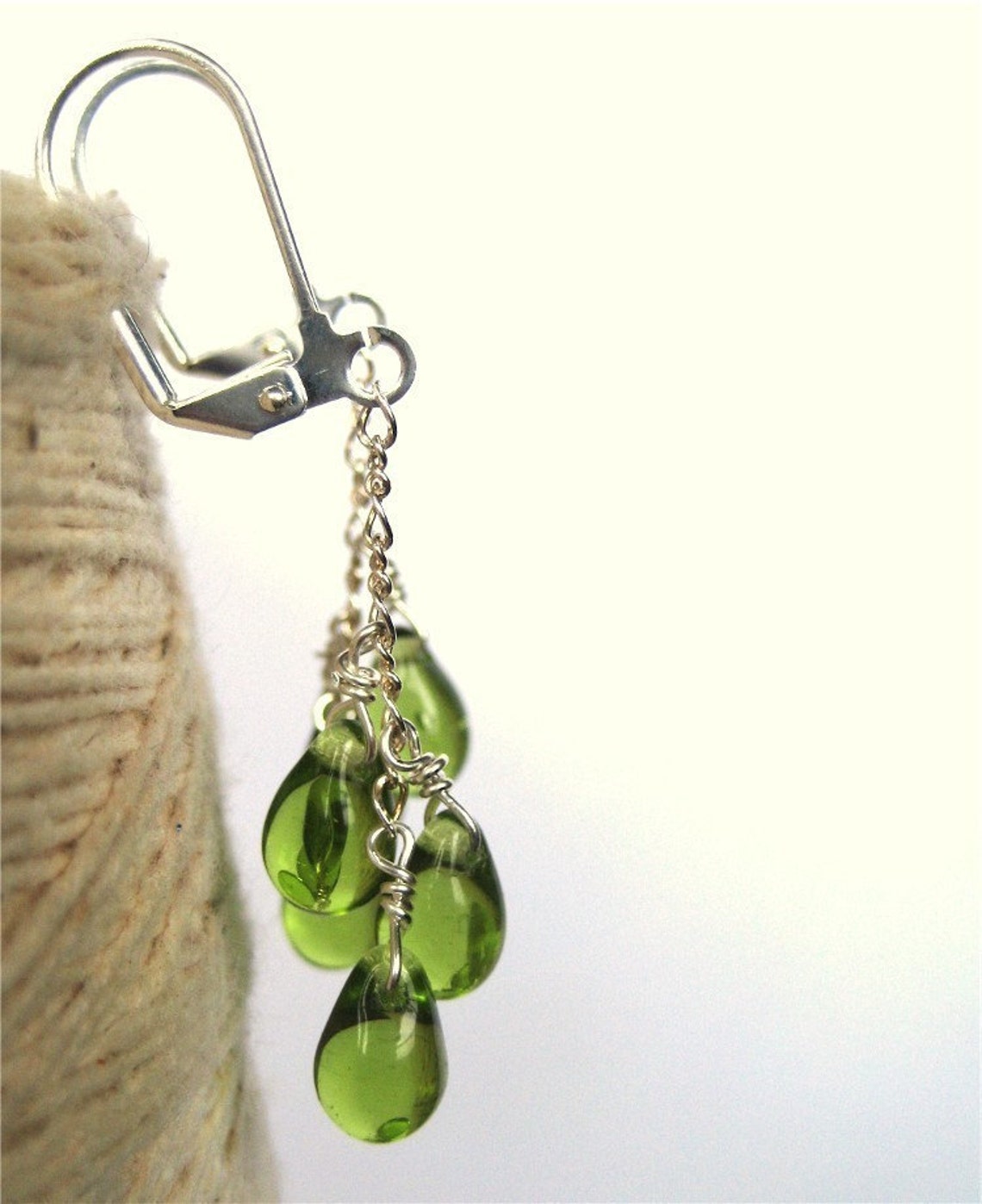 Green Teardrop Earrings Silver Earrings Olive Green Glass Etsy