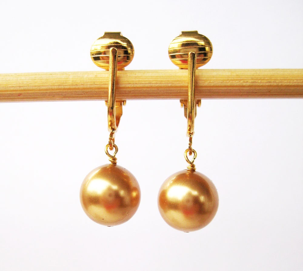 Gold Pearl Clip on Earrings Etsy