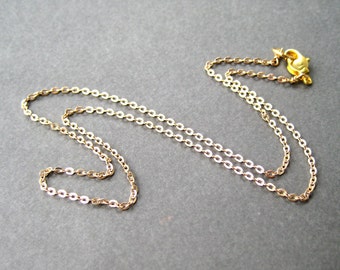 18 Inch Gold Plated Chain Necklace, Modern Flat Cable Chain 1.8mm, Lobster Claw Clasp, Simple Gold Necklace for Pendants