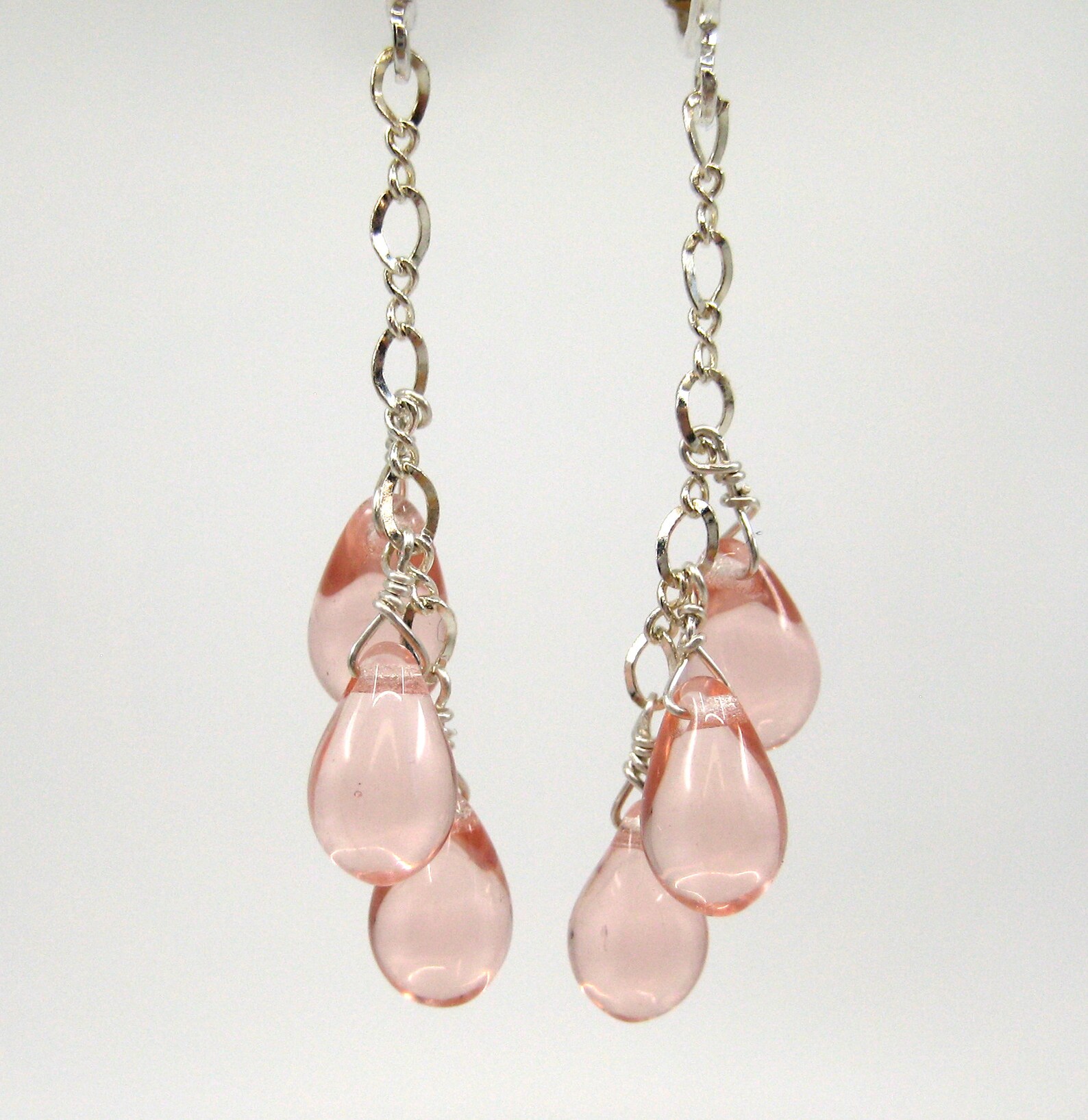 Pale Pink Clipon Earrings Silver Dangle Clipons Light Pink Etsy
