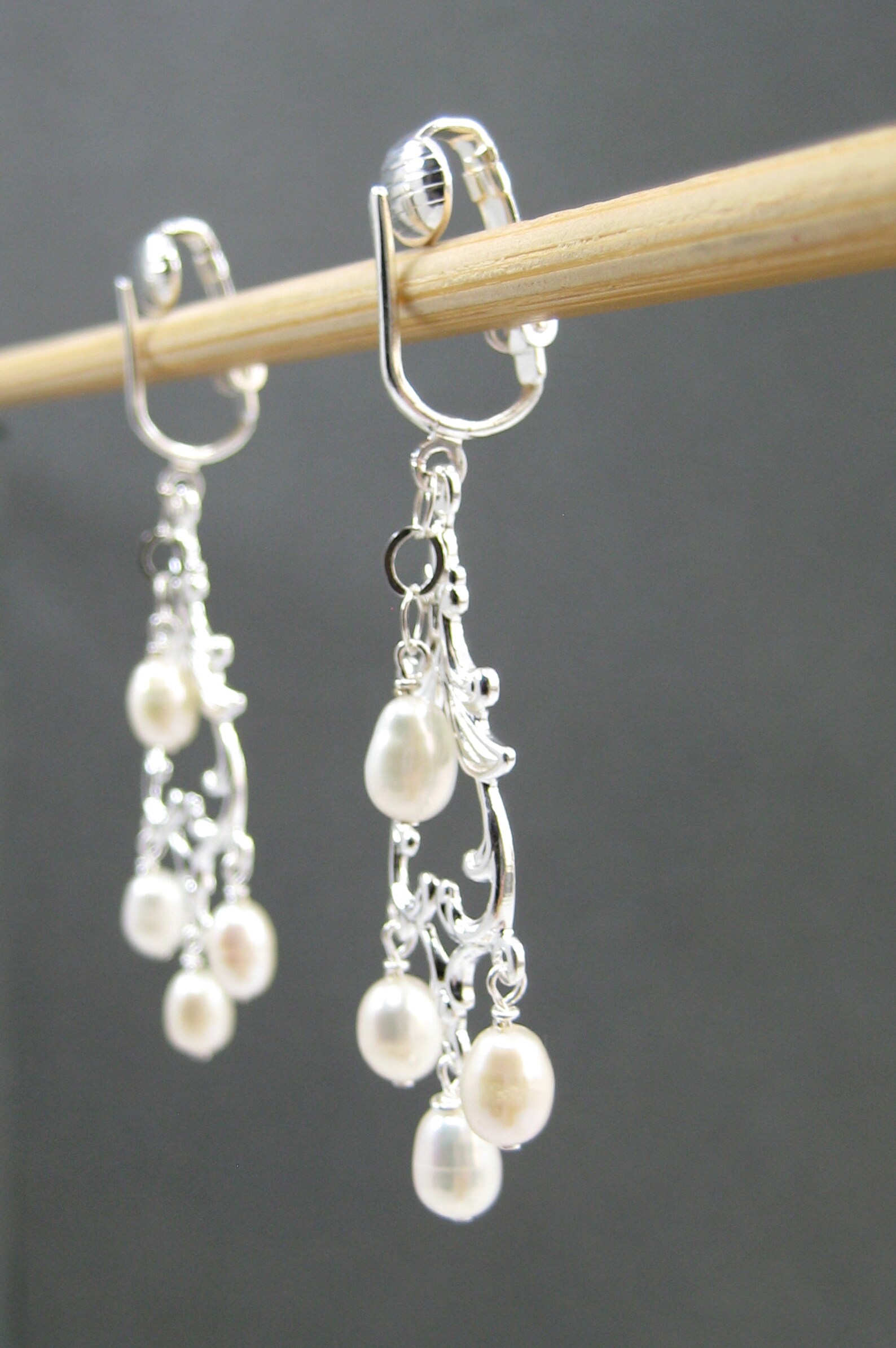 Bridal Chandelier Clipon Earrings Silver Dangle Clipons Etsy