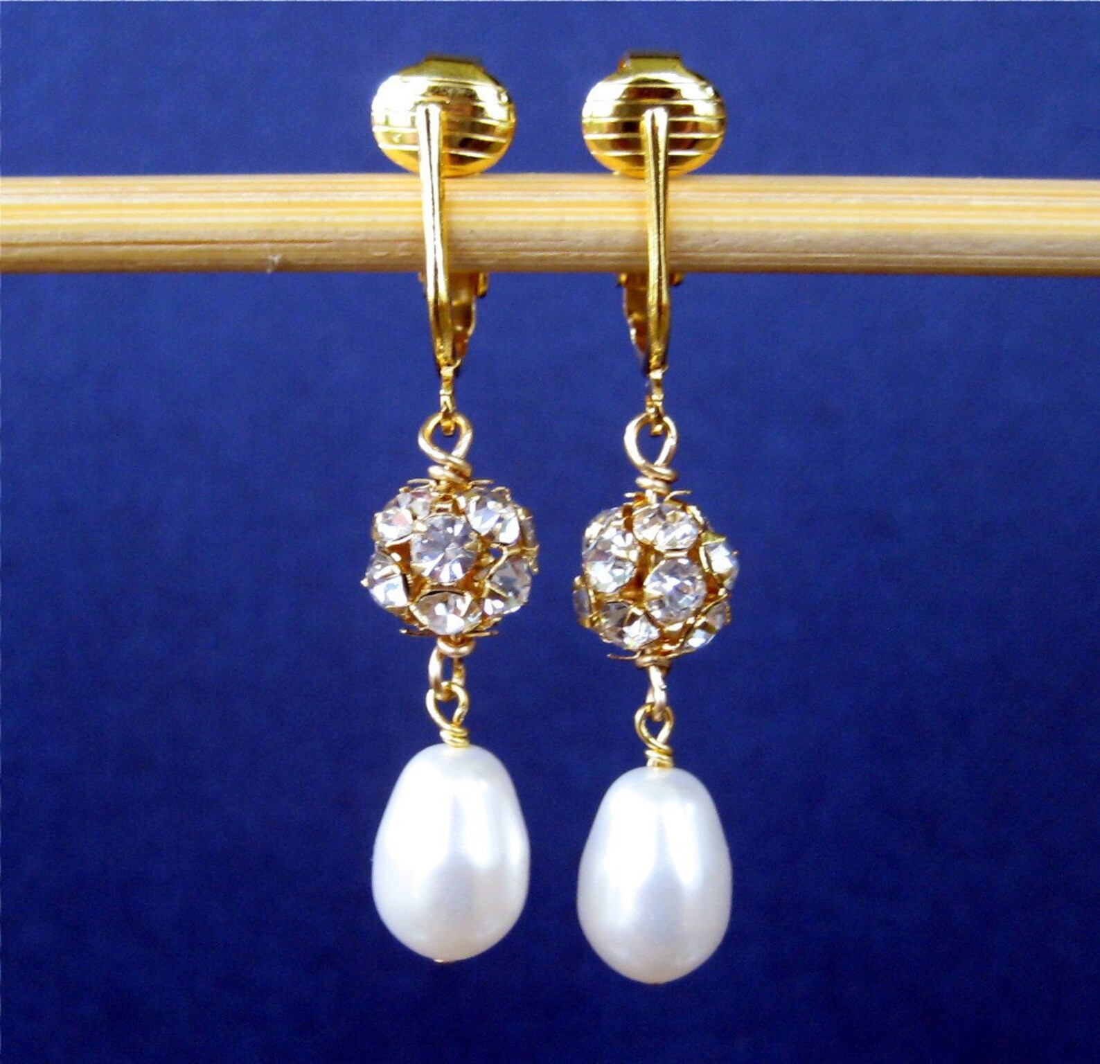 Gold Bridal Clip on Earrings White Pearl Teardrop Clipons Etsy