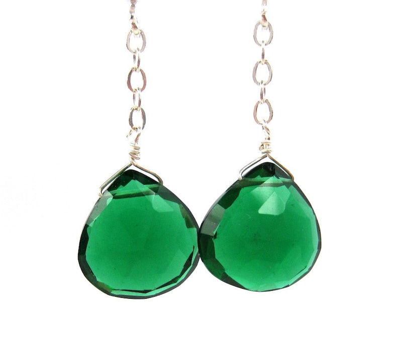 Emerald Green Teardrop Earrings Silver Dangle Clipon Etsy