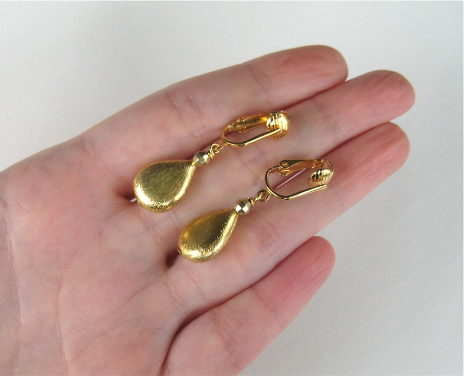 Brushed Gold Teardrop Clip on Earrings Gold Teardrop Clipons Etsy