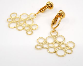 Golden Cloud Clip-on Earrings for Non Pierced Ears, Gold Bubbles Modern Clipons