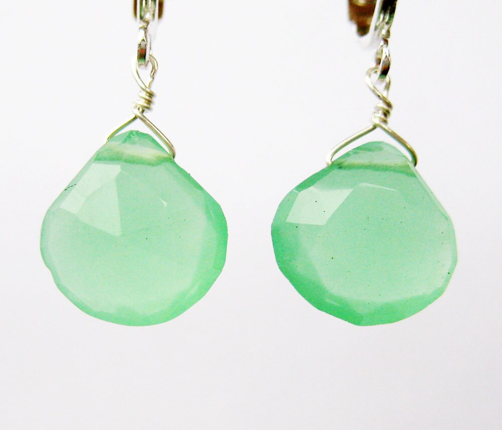 Seafoam Green Teardrop Clip on Earrings Silver Ear Clips Etsy