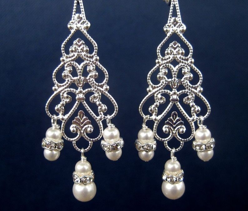 Chandelier Bridal Clip on Earrings Long Dangle Pearl Etsy