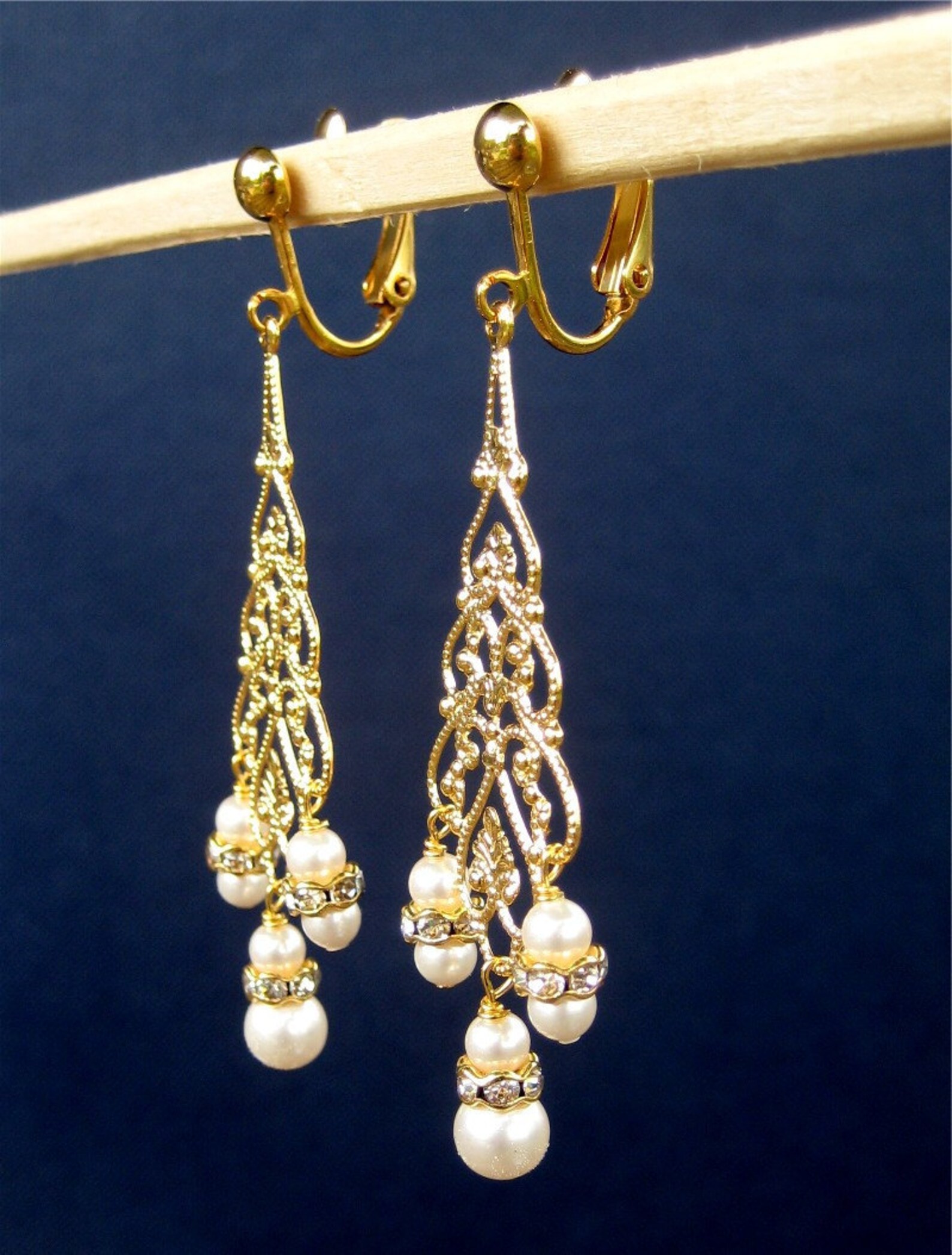 Bridal Chandelier Clip on Earrings Gold Screw Back Clipons Etsy