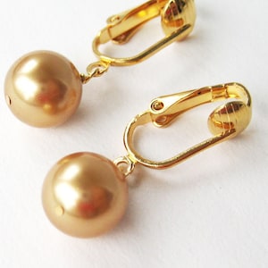 Gold Pearl Clip on Earrings