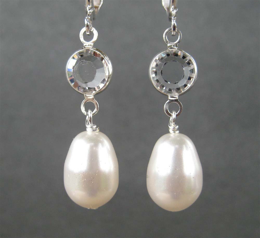 Pearl Drop Crystal Clip on Earrings White Pearl Teardrop - Etsy