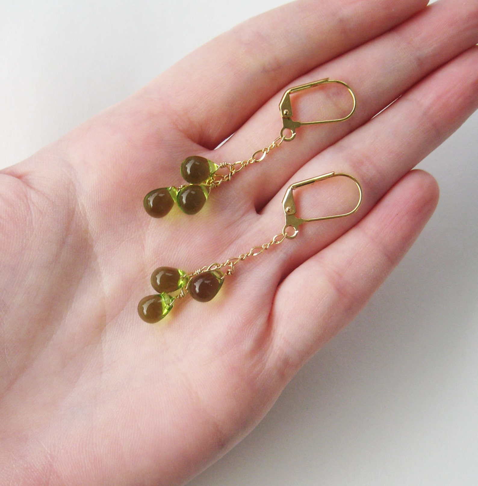 Olive Green Dangle Earrings Gold Lever Back Earrings Moss Etsy