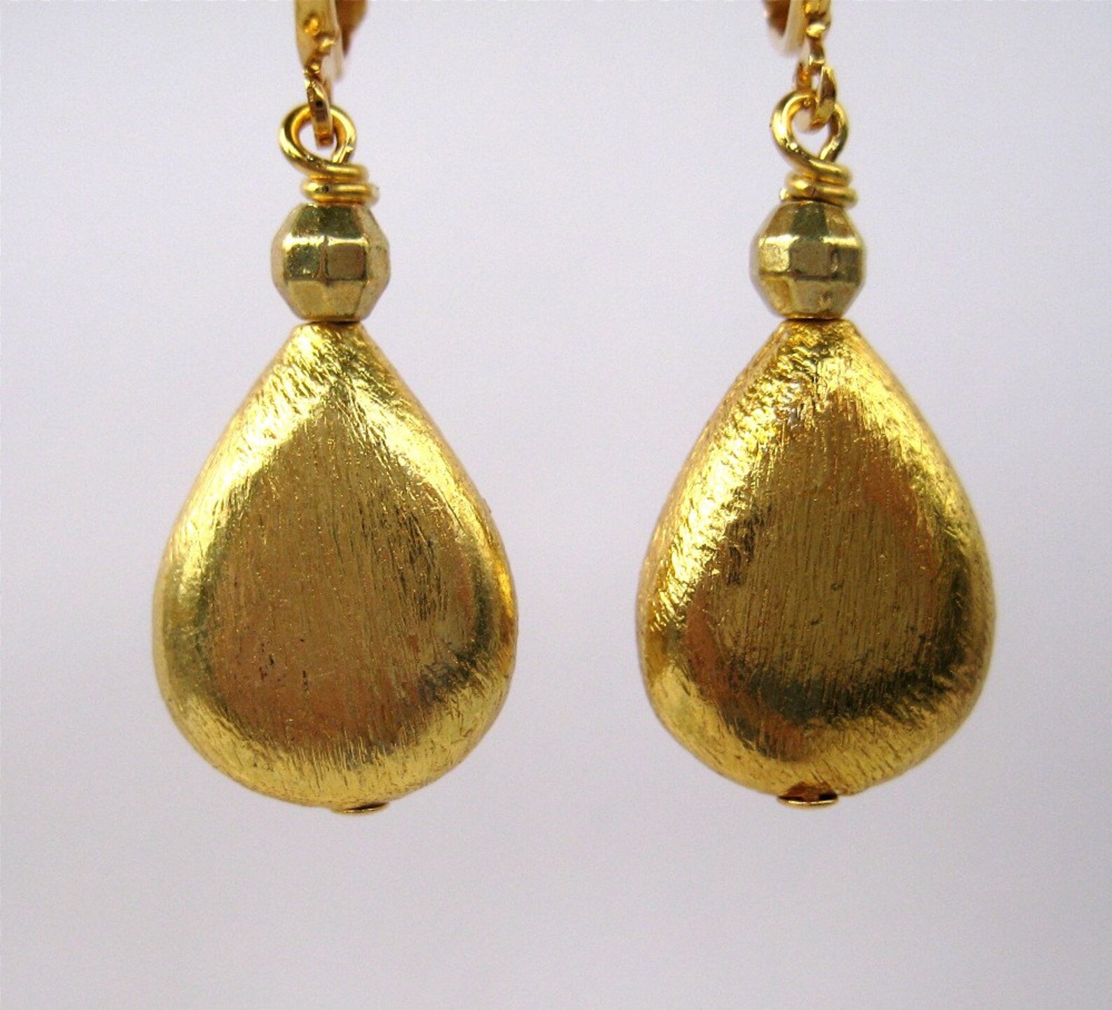 Brushed Gold Teardrop Clip on Earrings Gold Teardrop Clipons Etsy
