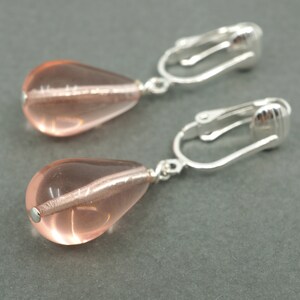 Pink Teardrop Clip-on Earrings, Soft Rose and Silver Clipons for Non Pierced Ears, Petal