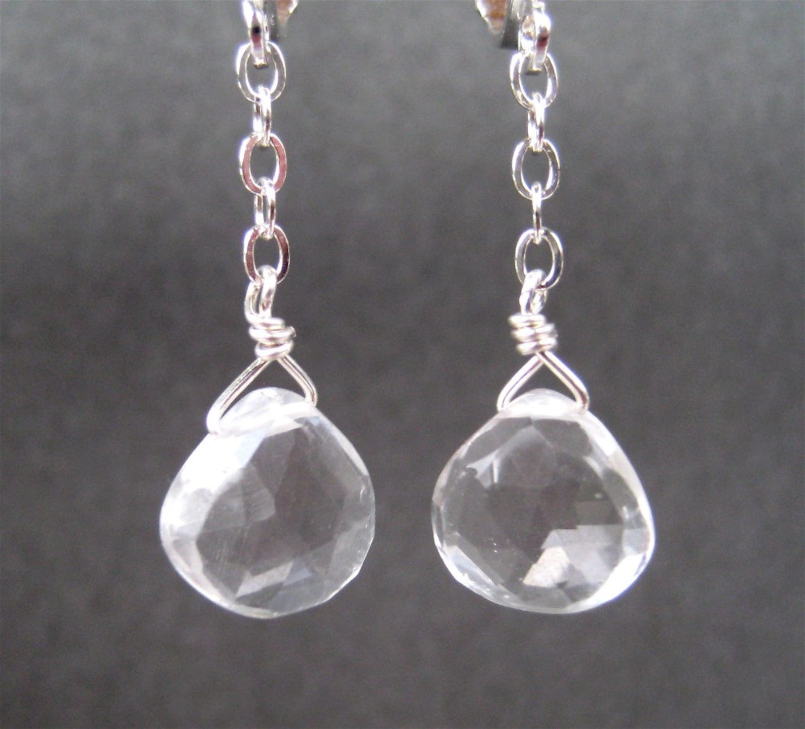 Clear Quartz Clip on Earrings Silver Dangle Clipons Clear Etsy