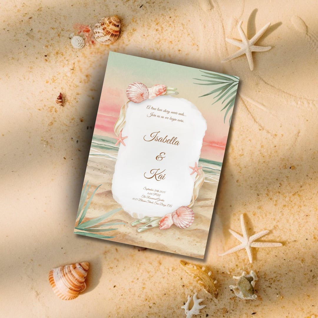 Beach Wedding Invitation Template, Ocean Theme Wedding Invite ...