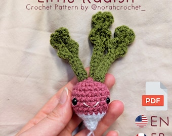 Crochet pattern to make a cute little radish, amigurumi radish, keychain