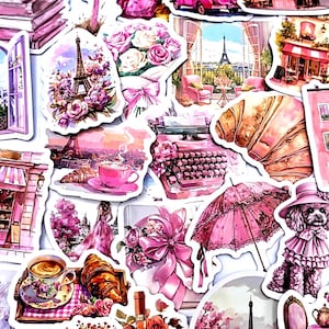 Sticker Set Romantische Paris-Aufkleber – Eiffelturm, Vintage Café, Scrapbooking & DIY Planer | Vinyl Sticker-Set Französisch | Fotoalbum