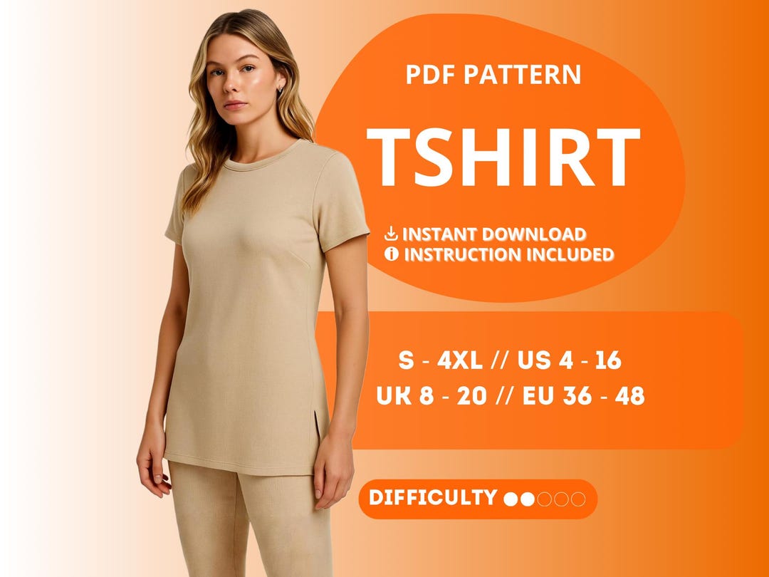 Tshirt Sewing Pattern PDF | Fitted Knit Tee Shirt With Crew Neck and ...