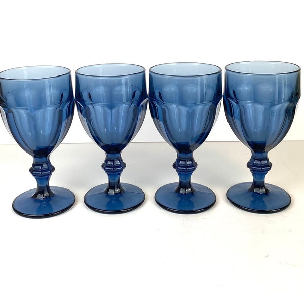 Set of 4- Libbey Duratuff- Dusky Blue Gibraltar Water Goblets