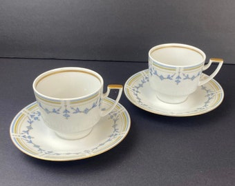 Set of 2- Pirkenhammer Blue Floral Tea Cups and Saucers, made in Czechoslovakia