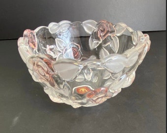 Original Waltherglas Bowl with Pale Pink Roses, Made in Germany