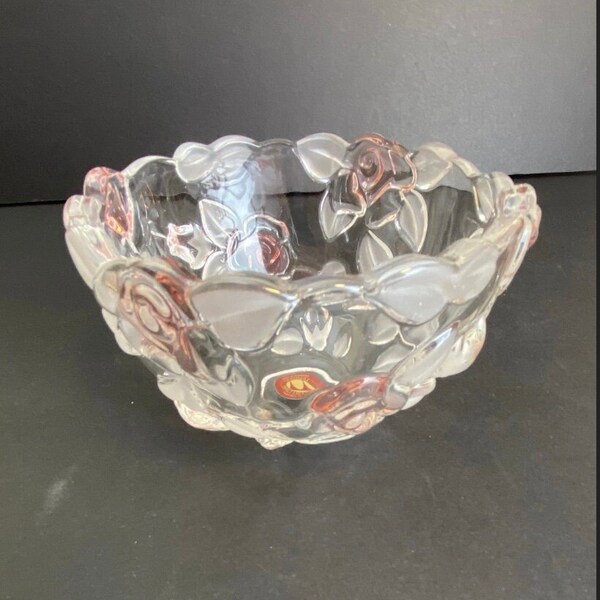 Original Waltherglas Bowl with Pale Pink Roses, Made in Germany