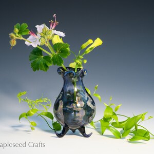 Hand Blown Lampwork Glass Bud Vase, Blue Wisps image 5