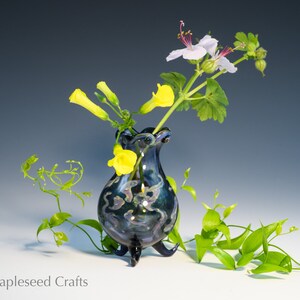 Hand Blown Lampwork Glass Bud Vase, Blue Wisps image 3