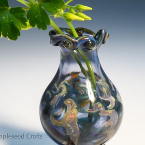 Hand Blown Lampwork Glass Bud Vase, Blue Wisps image 2