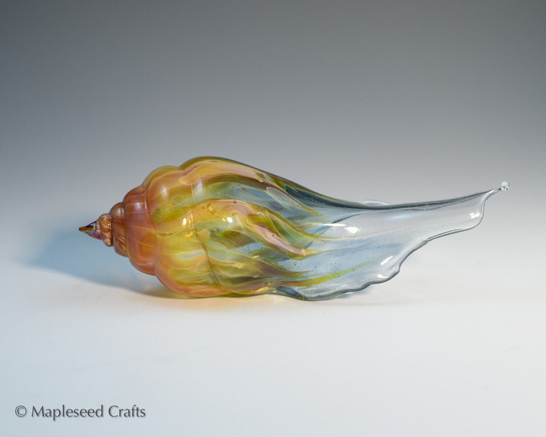 Blown Glass Sea Shell, Cosmic Flame, Hand Blown Glass Seashell Sculpture image 2