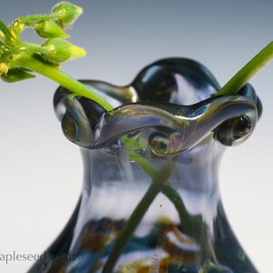 Hand Blown Lampwork Glass Bud Vase, Blue Wisps image 9