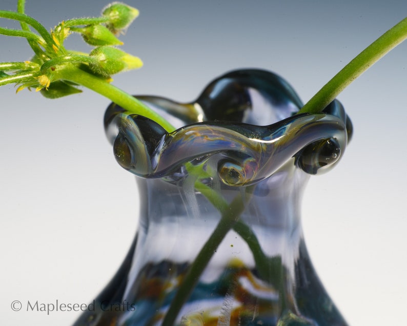 Hand Blown Lampwork Glass Bud Vase, Blue Wisps image 9