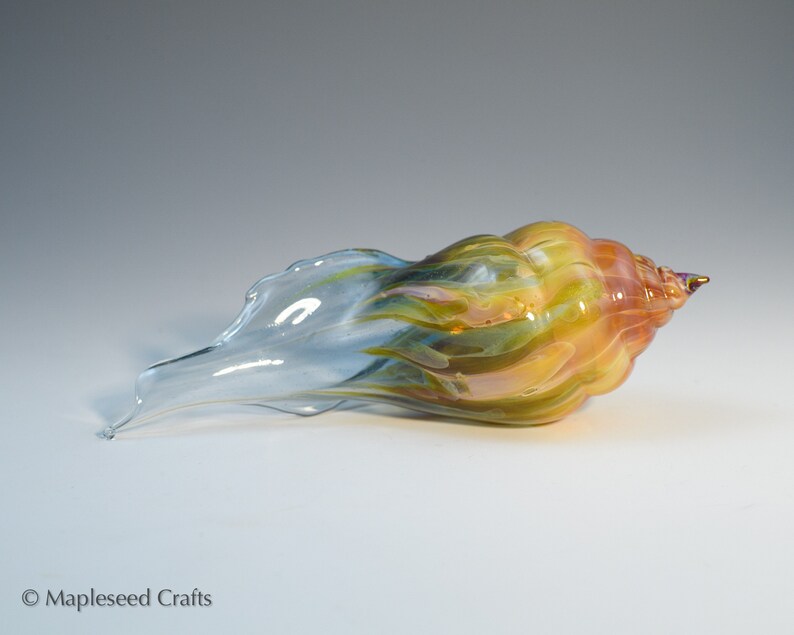 Blown Glass Sea Shell, Cosmic Flame, Hand Blown Glass Seashell Sculpture image 8