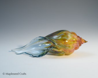 Blown Glass Sea Shell, “Cosmic Flame”, Hand Blown Glass Seashell Sculpture