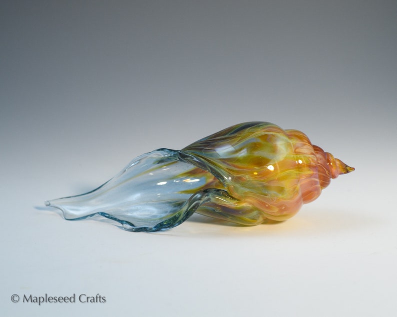 Blown Glass Sea Shell, Cosmic Flame, Hand Blown Glass Seashell Sculpture image 1